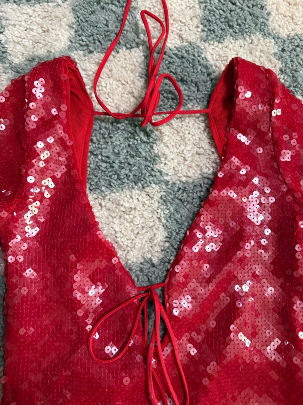 BARDOT Verona Red Long Sleeve Sequin Mini Dress Backless Bow Detail Formal Event - Picture 7 of 16